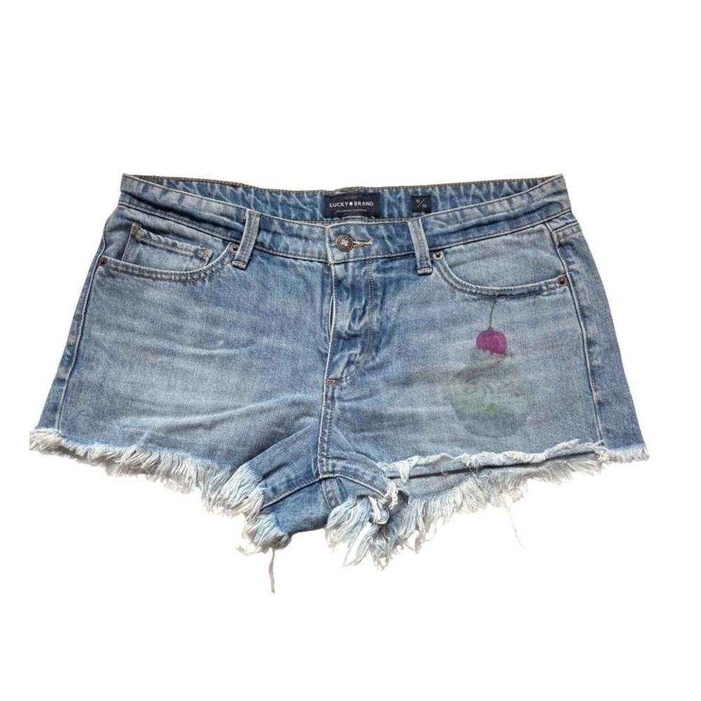 lucky brand distressed denim shorts frayed cutoff jean shorts size 10 30